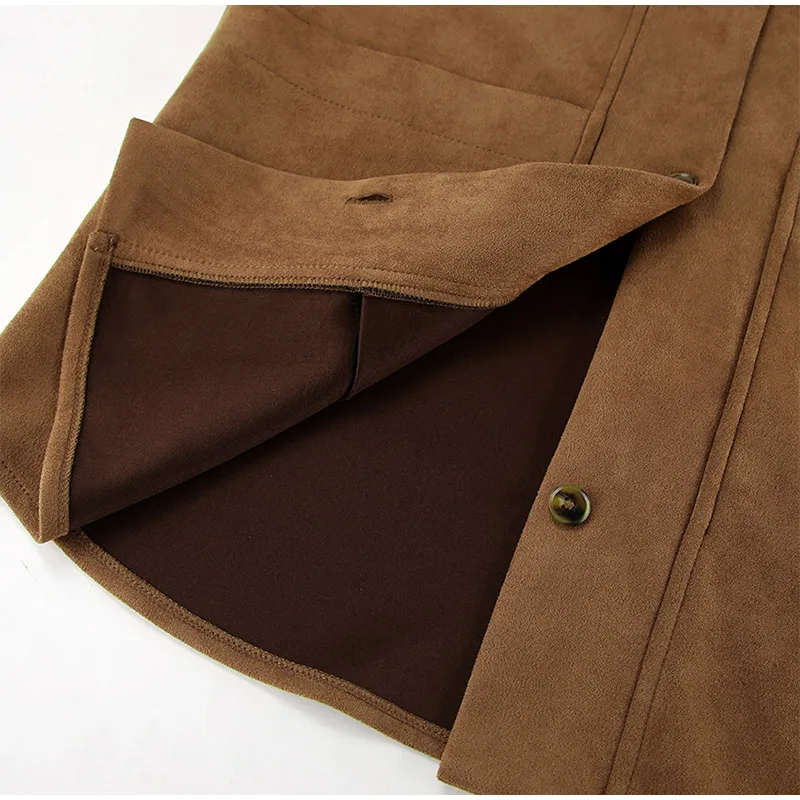 Casual Suede Long Sleeve Jackets Women Autumn Loose Brown Lapel Coat Top With Pockets Female Elegant Chic Street New in Outwear