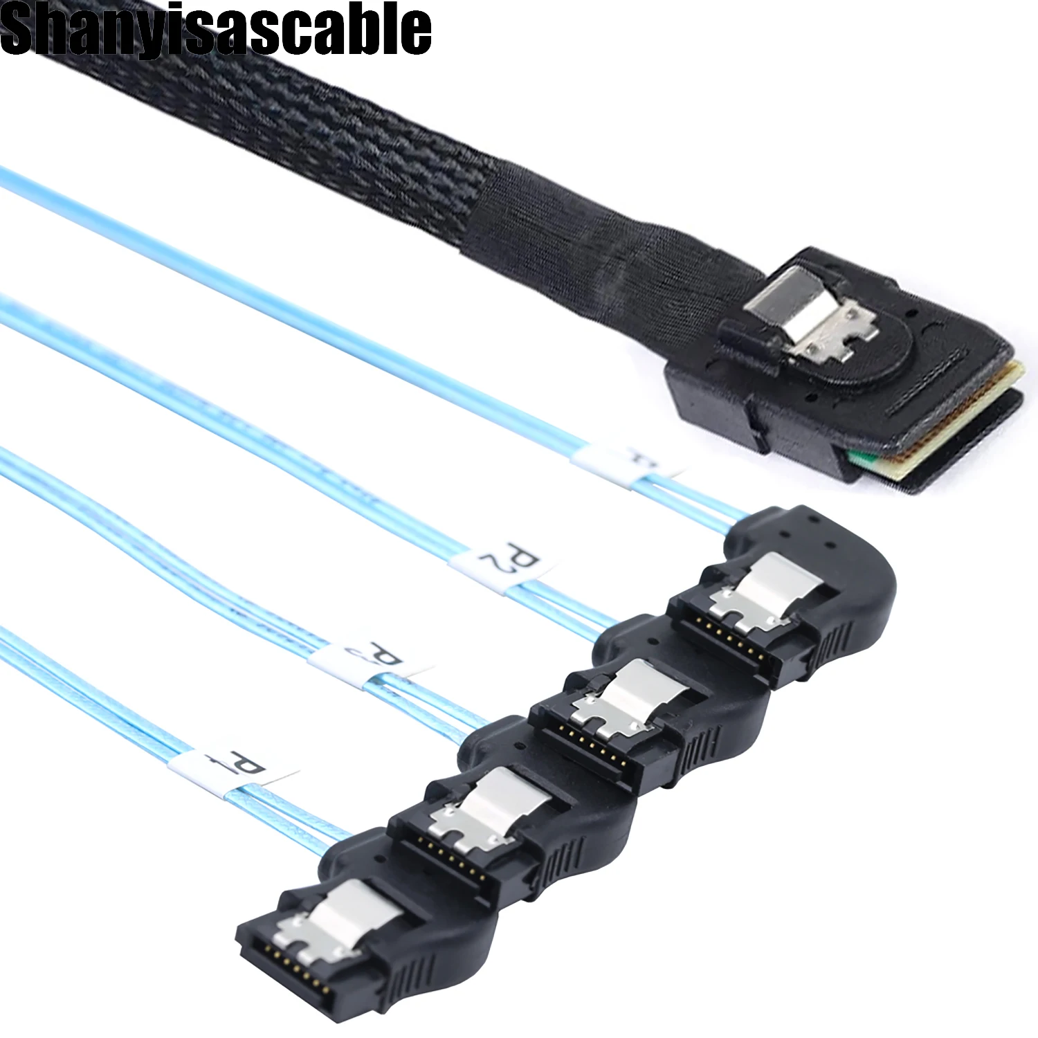 내부 미니 SAS SFF-8087 코드-4 SATA 7P 암 직각 서버 케이블, 0.5M