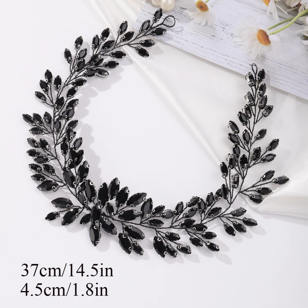Bridal Hair Accessories Bridal Black Rhinestones Hair Vine Headband Wedding Black Beads Hair Jewelry Prom Party Halloween Accessories for Women hair accessories