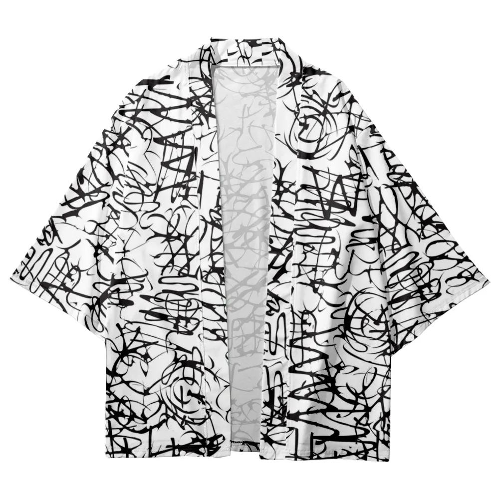 

Street Graffiti Print Tops Harajuku Haori Yukata Chinoiserie Fashion Japanese Kimono Streetwear Men's Ladies Cardiga-