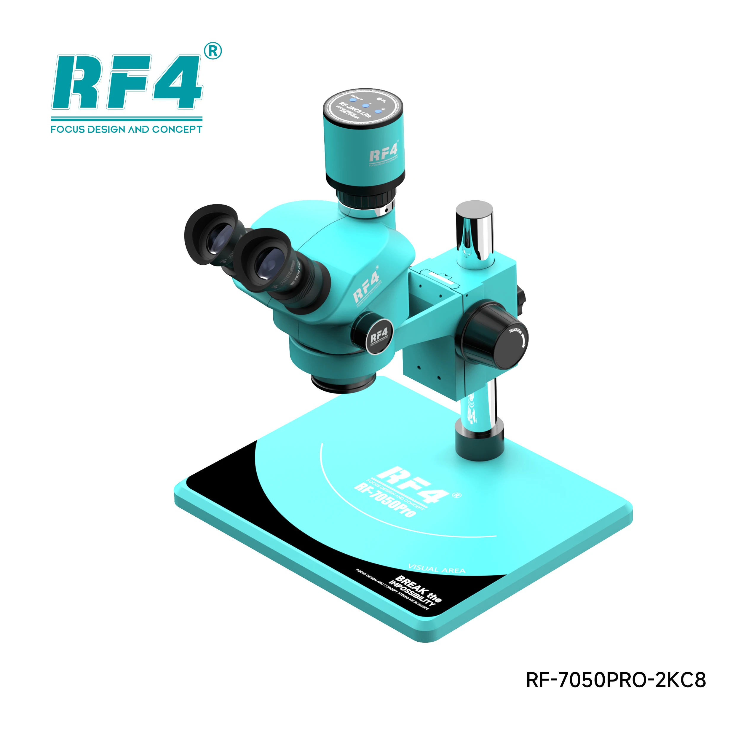 RF4 현미경, 6 기어 정밀 잠금, 7-50X 배율 줌, 3 안 RF-7050PRO-2KC8, 영역 가시화 기능