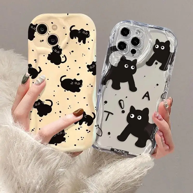Charming Black Cat Duo Protective Phone Case - Curly Back Cover