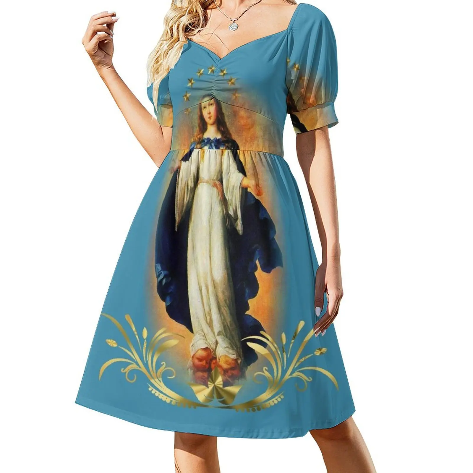Vestido de manga corta de la Inmaculada Concepción, Asunción, Patrona de Nicaragua, ropa de verano para mujer.