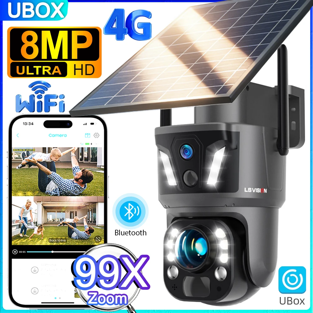 New UBOX 4K 8MP 99X Zoom 4G Outdoor Solar Surveillance Camera Dual Screens WiFi Security Camera PIR Detection Auto Tracking CCTV 1