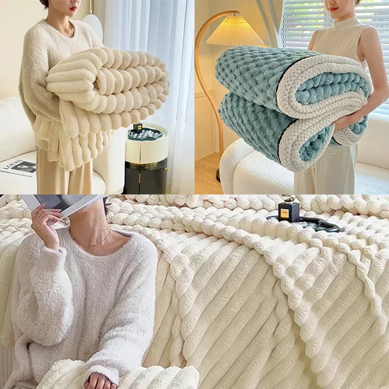 

Blanket New Artificial Rabbit Plush Blankets for Beds Soft Coral Fleece Sofa Throw Comfortable Thicken Autumn Warm Bed Sheet