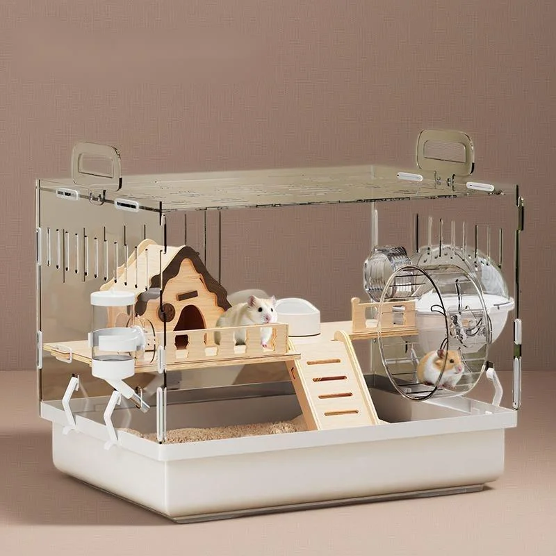 Image showcasing Hamster Cage Transparent Villa Large Gold Wire Anti Bite Anti Escape ...