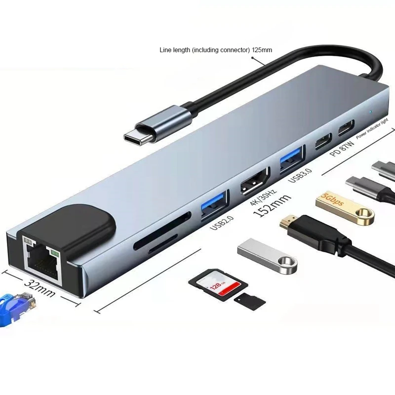 

USB-концентратор типа C на 4K, совместимый адаптер Ethernet RJ45 SD/TF, 1 шт.
