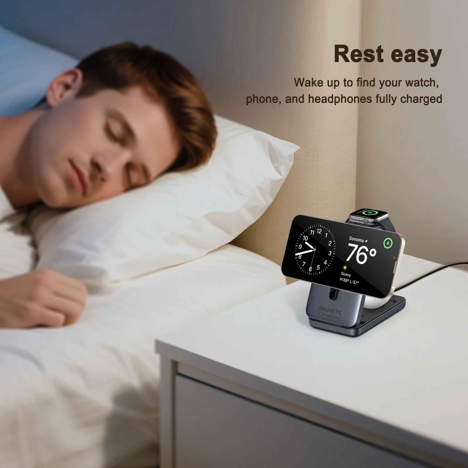 3 in 1 Magnetic Wireless Charger Station Stand for iPhone 17~12 Pro Max Apple Watch 11/10/9/8/7/6 Airpods Pro 3/2 Fast Charging