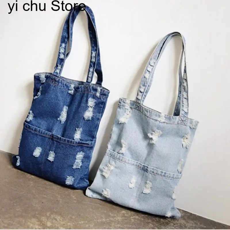 

New Denim Tote Bag For Women Large Capacity Book Casual Rag Shoulder Shopper Shopping Pack Carry Eco Bag Designer Female Clutch