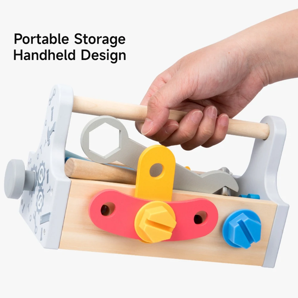 BAAU Kids Tool Box Toy Wooden Pretend Game Puzzle Disassembly Set Simulation Multifunctional Repair Carpenter Tool Toys Gift