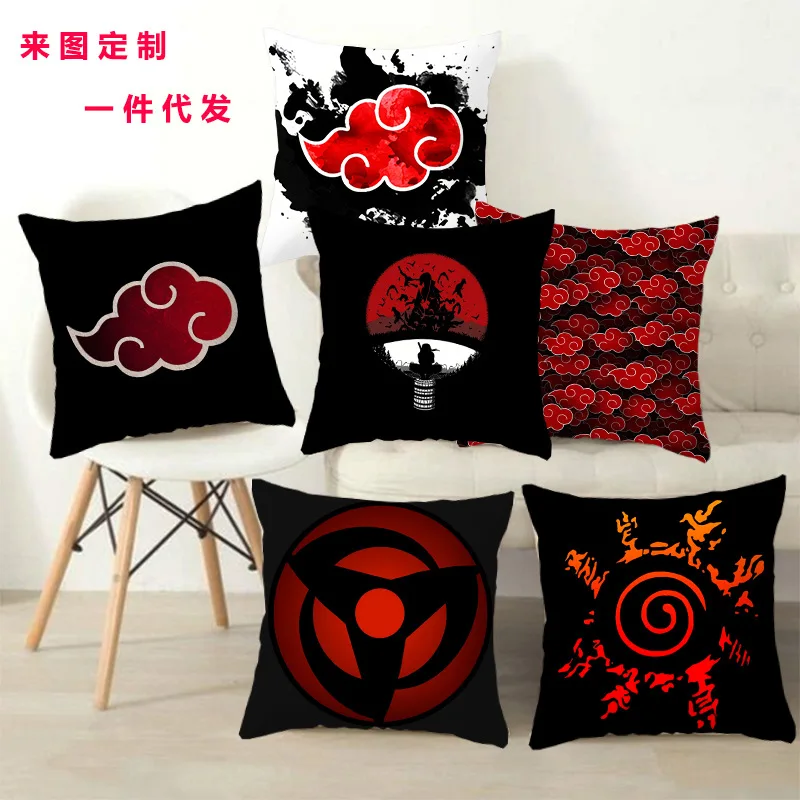 45CM Anime Naruto Pillow Cases Cartoon Sharingan Square Pillowcase Xmas Flax Zippered Cover for Home Sofa Car Decoration |
