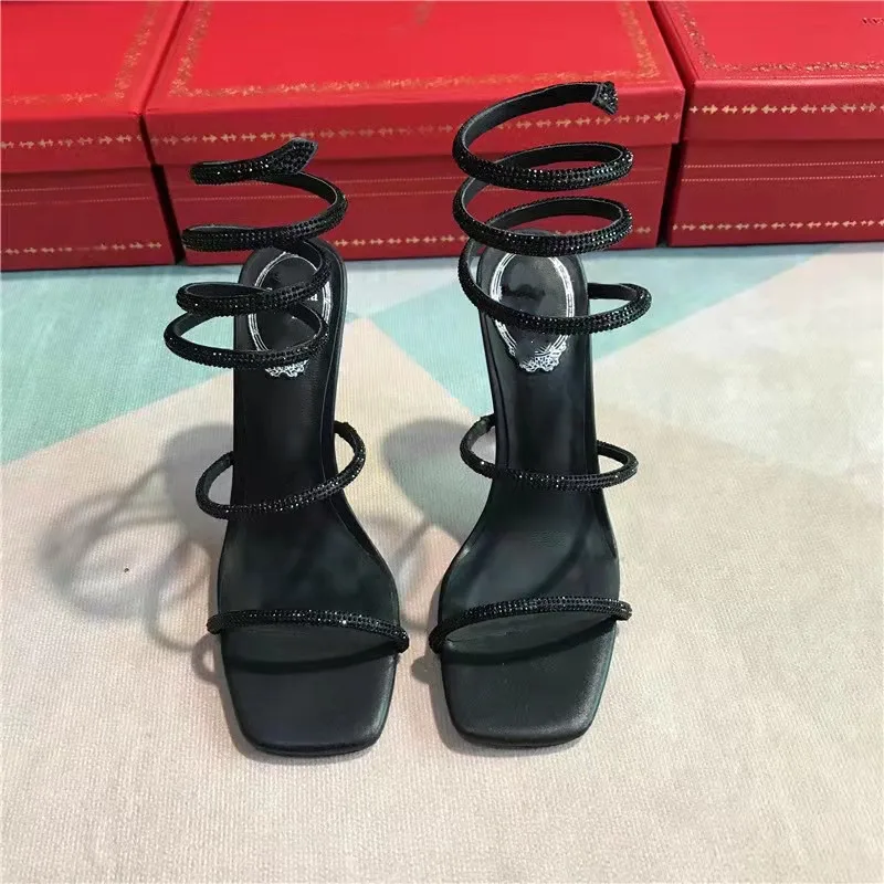 Summer Foreign Trade New High Heel Rhinestone Snake Wrapped Fashion Large Size Show Rhinestone Slim Heel Sandals for Women