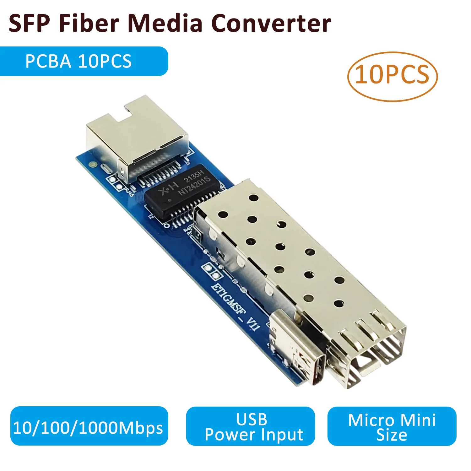 Micro Mini Gigabit SFP Fiber Media Converter PCBA 10pcs，Ultra-Compact ...
