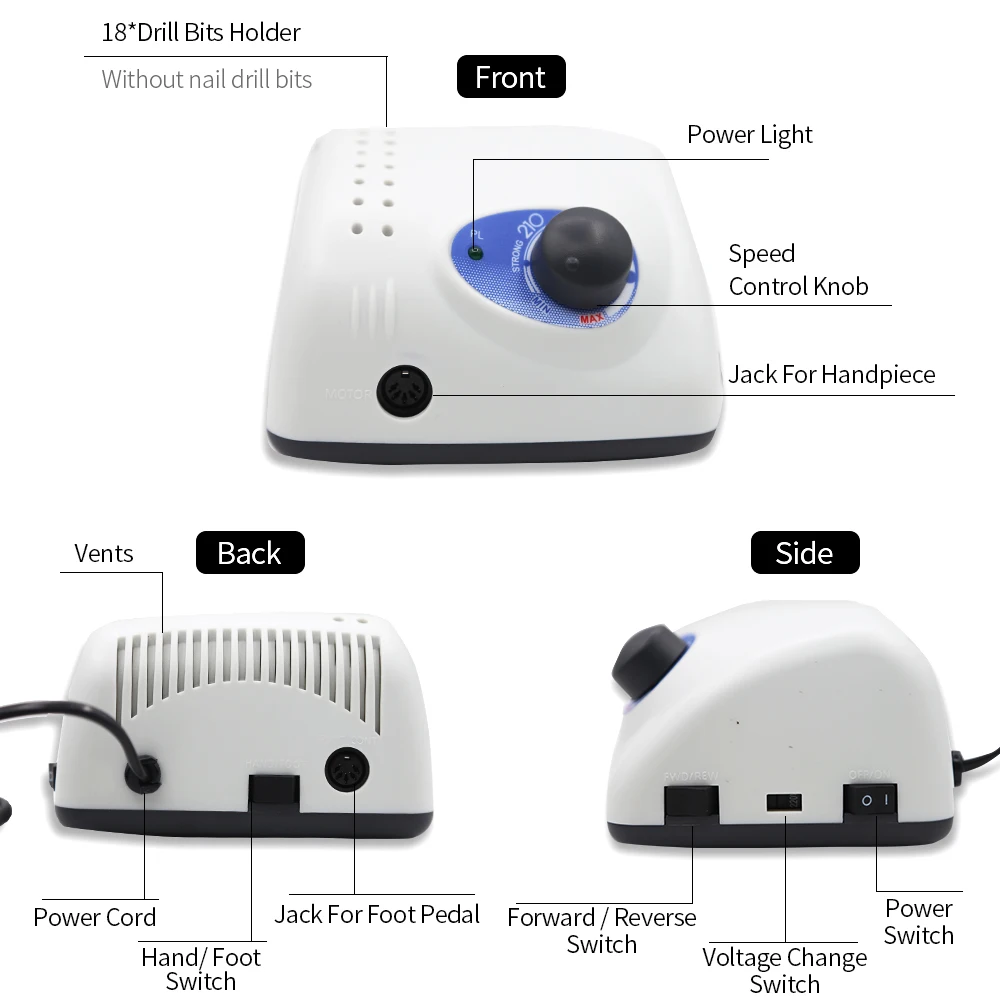 Strong 210 Electric Nail Drill 65W 35000 Machine Cutters Manicure Nail Drill Milling Manicure Pedicure Machine Polish Nail File 4