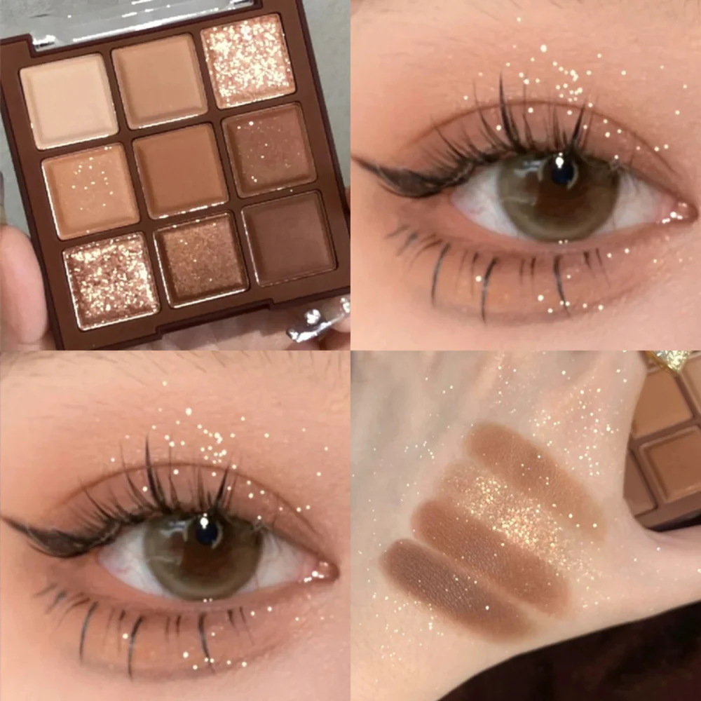 Eye Shadow Eye Shadow Plate 9 Colors Caramel Brown Eye Shadow Palette Pearly Matte Earth Color Eyeshadow Pallete Shiny Sequins Eye Pigments Lasting Makeup