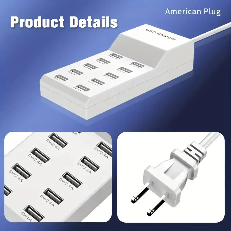 USB Charger 50W Multi-port 2.4A Mobile Phone Quick 10-Port Fast Charging Station Travel Adapter For Smart Phones plug adapter,power plug adapter