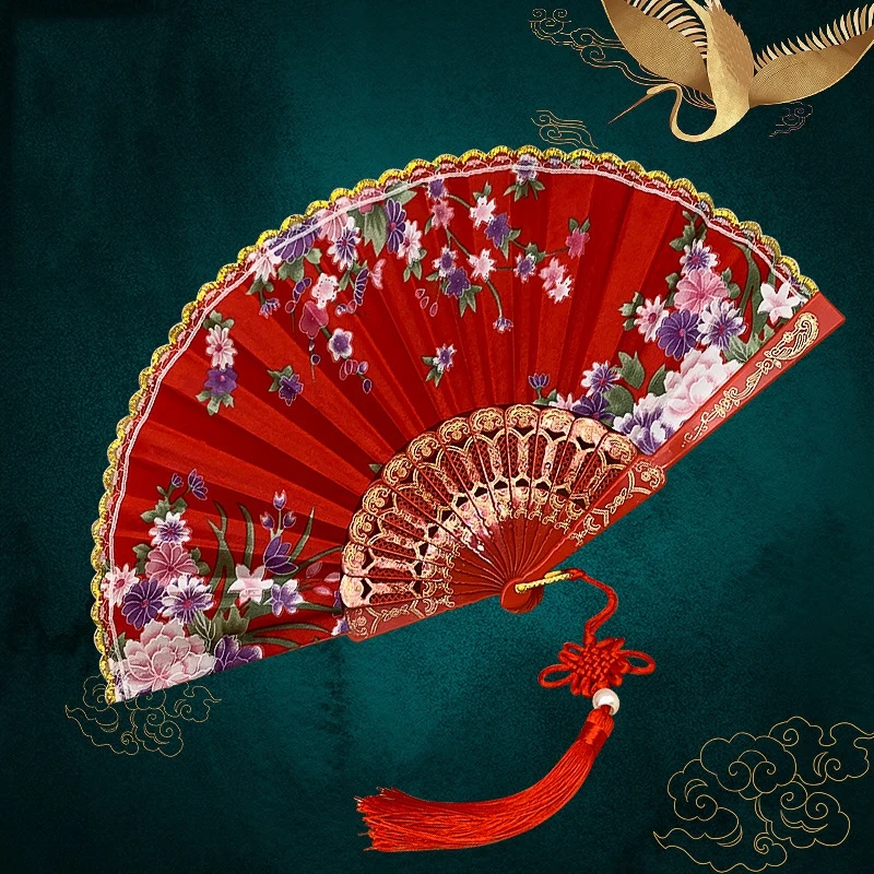 Folding Fan Silk Cloth Folding Fan Traditional Chinese Dancing Fans Hand Fan Portable Performance Props Vintage Wedding Party Photo Props folding fan hand fan silk fans
