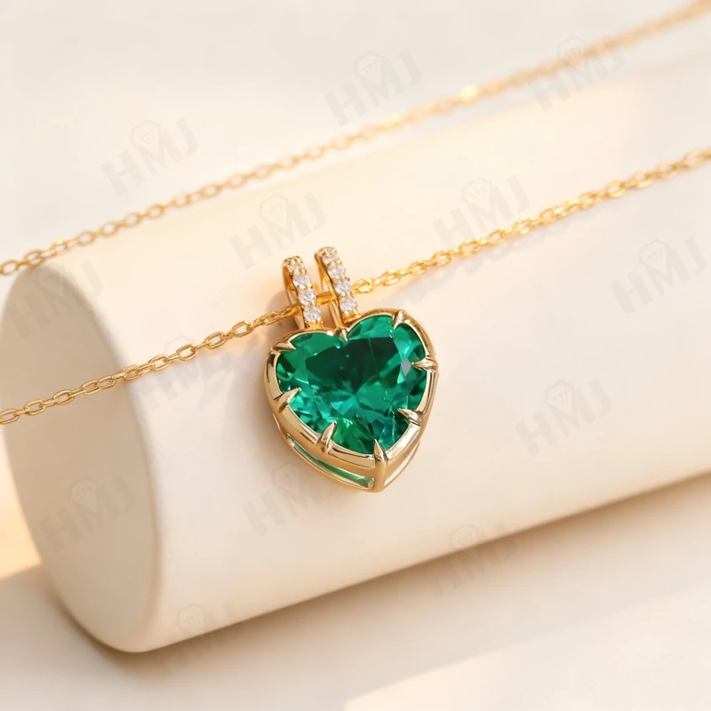 Herzanhänger-Halsketten mit Laborgezüchteten Rubinen, Saphiren und Kolumbianischen Smaragden, 925 Silber, 10K, 14K, 18K Gold, Hypoallergen, Farbbeständig, für Damen – Detail 4