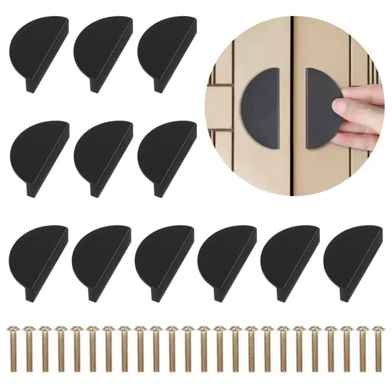 Half-Moon Drawer Pulls Cabinet Handles 2.5 Inches Hole Spacing Semicircle Finger Pulls for Kitchen 12Pcs/Set With 24 Screws