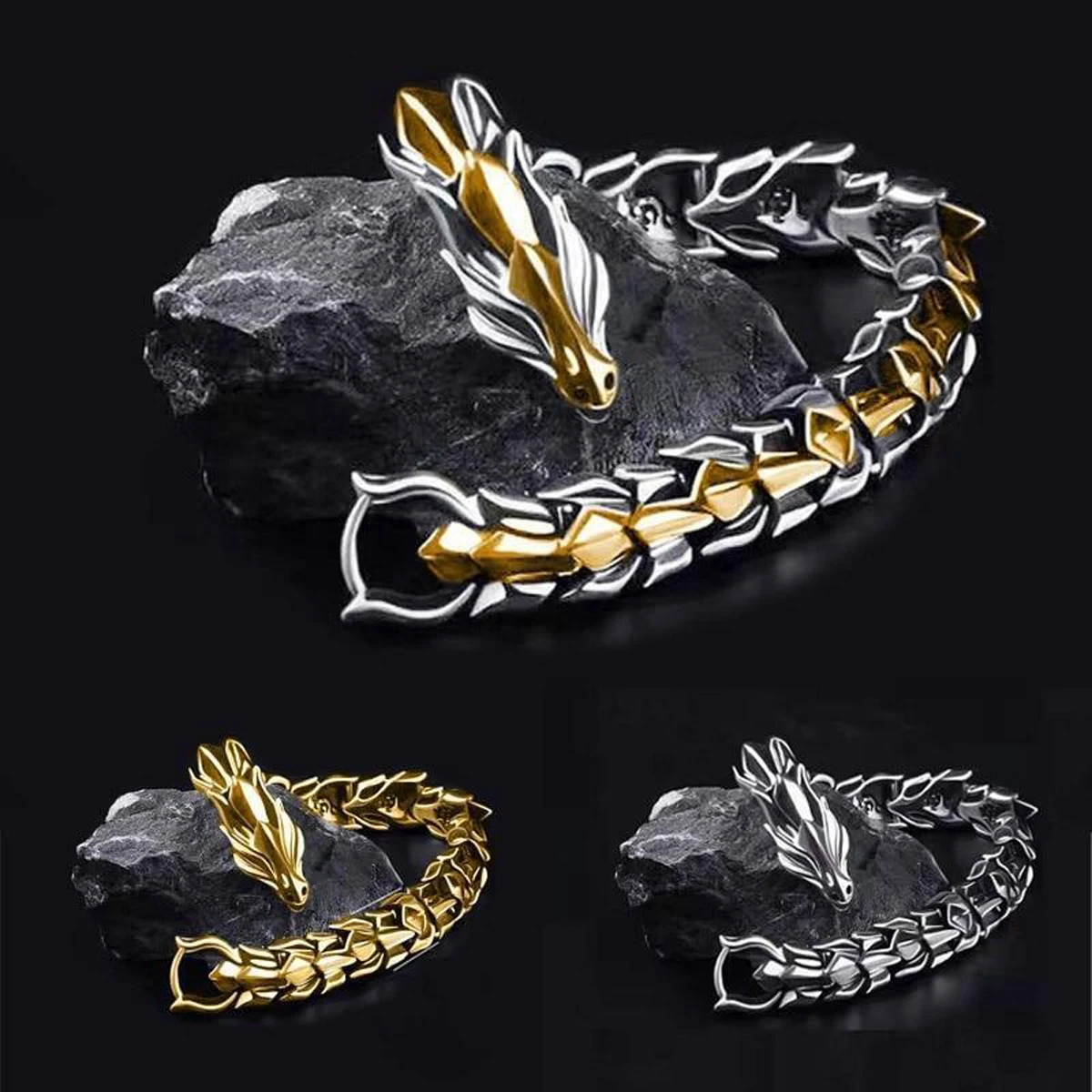 Men's Viking Dragon Bangle Bracelet 20CM 3 Color