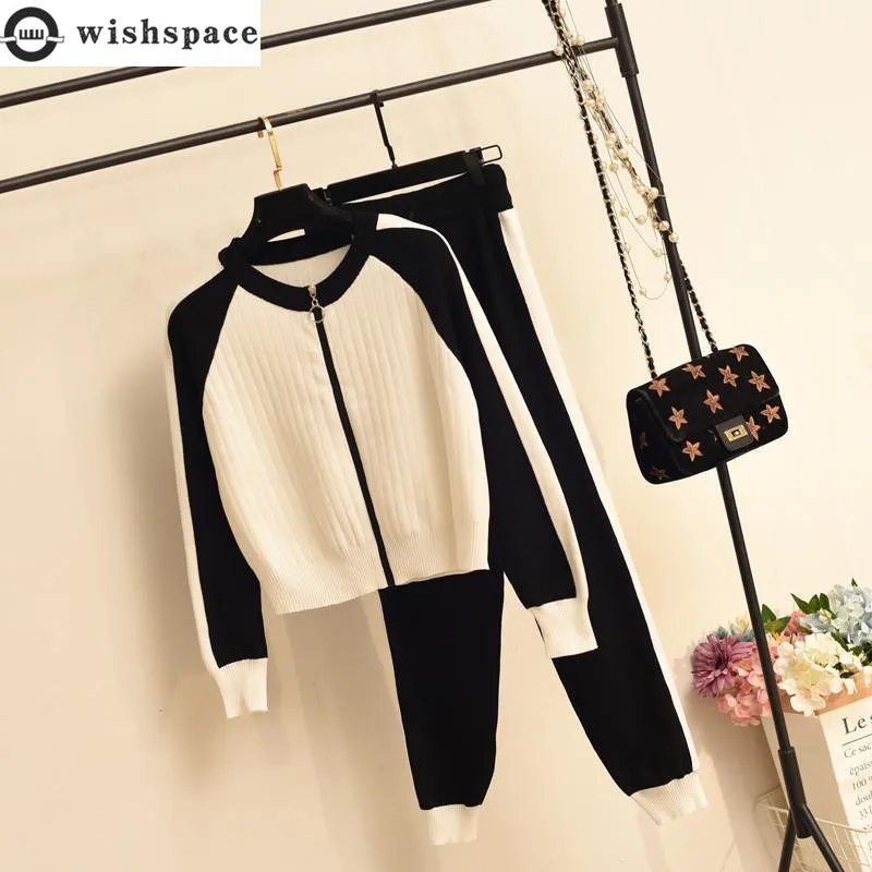 Leisure Sports Set Korean Spring and Autumn New Knitted Cardigan Loose and Age Reducing Two Piece Set Trend