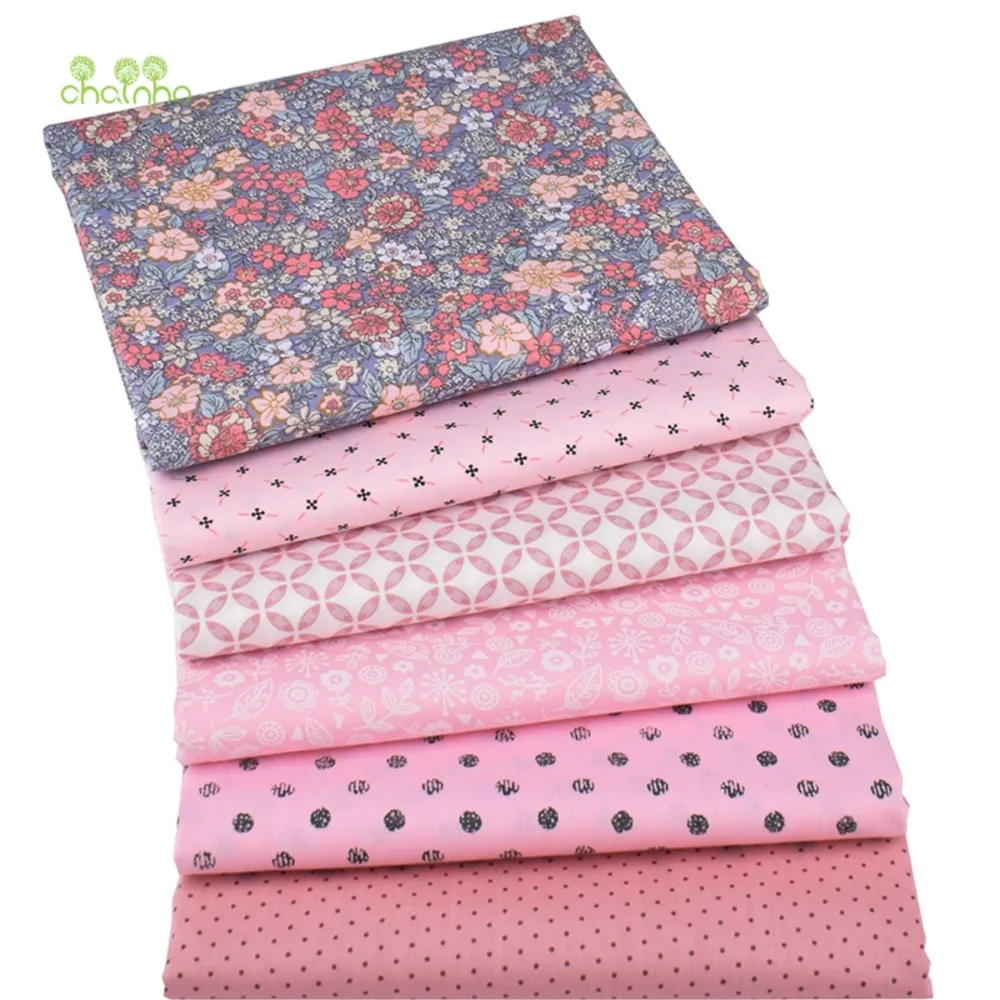 Chainho,Printed Twill Weave Cotton Fabric,Patchwork Cloth,DIY Sewing Quilting Material,Pink Floral Series,2 Specification,CC048