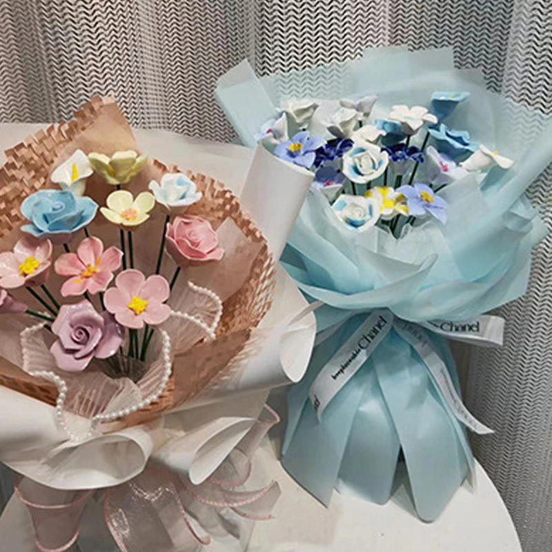 5X Künstliche Blume Keramik Handgemachte Gefälschte Blume Kreative Kunst Floral Home Decor Party Hochzeit Garten Decor Valentinstag Prop – Detail 5