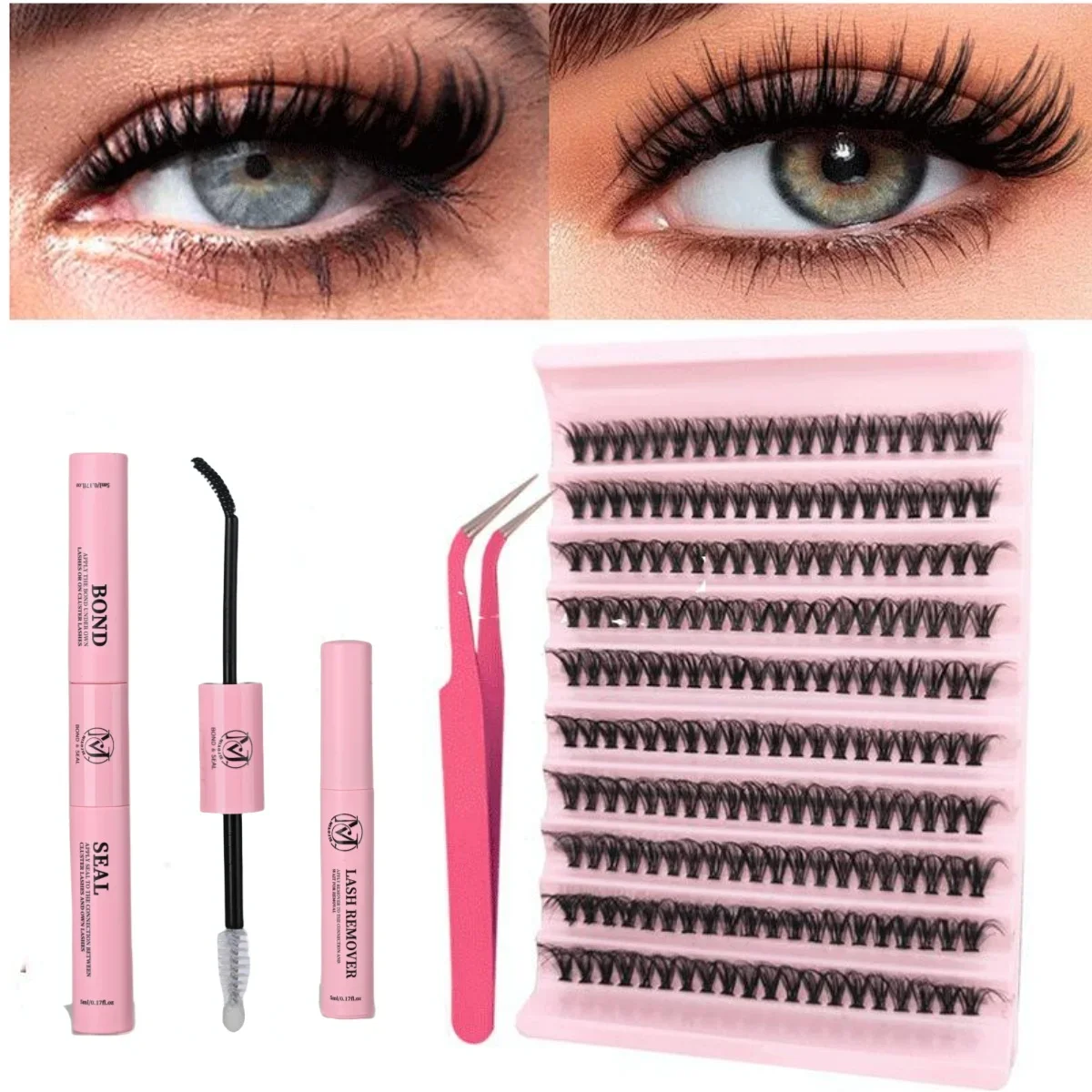 Eyelash Set MIAOJIE DIY 200pcs Individual Lashes Cluster D Curl 8-16mm Mix with Lash BondSeal and Applicator