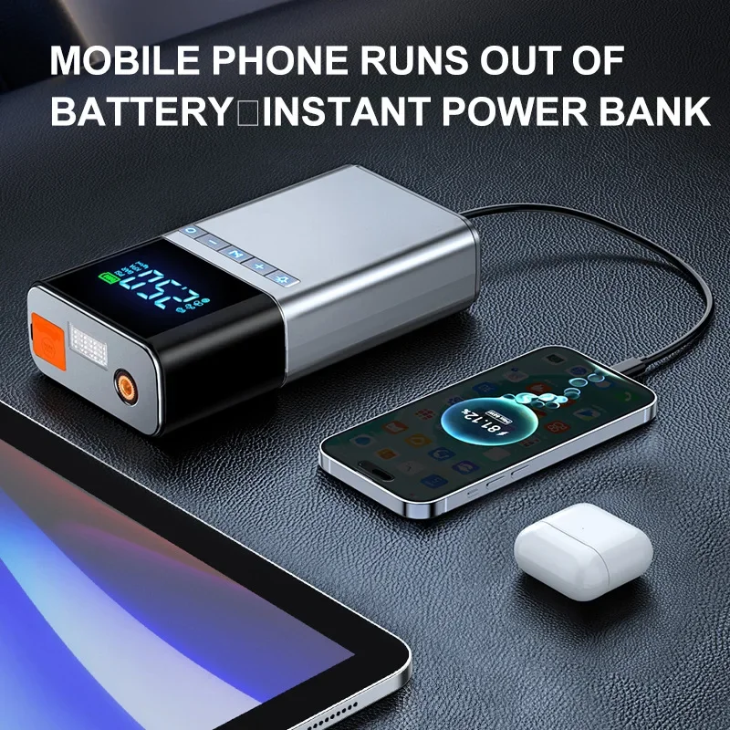 1500A 12V Car Jump Starter Air Pump 4 in 1 Air Compressor Portable Outdoor Power Bank LED Lamp Battery Starter Tyre Inflator