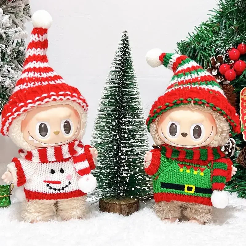 17cm Mini Doll'S Clothes Outfit Accessories For Korea Kpop Exo Labubu Idol V1 V2 Winter Christmas Sweater Scarf Set Clothing 3