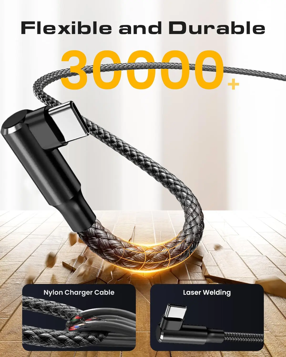 Ultra-Durable Fast Charging Elbow USB-C Data Cable - Available in 1m, 2m, 3m Lengths