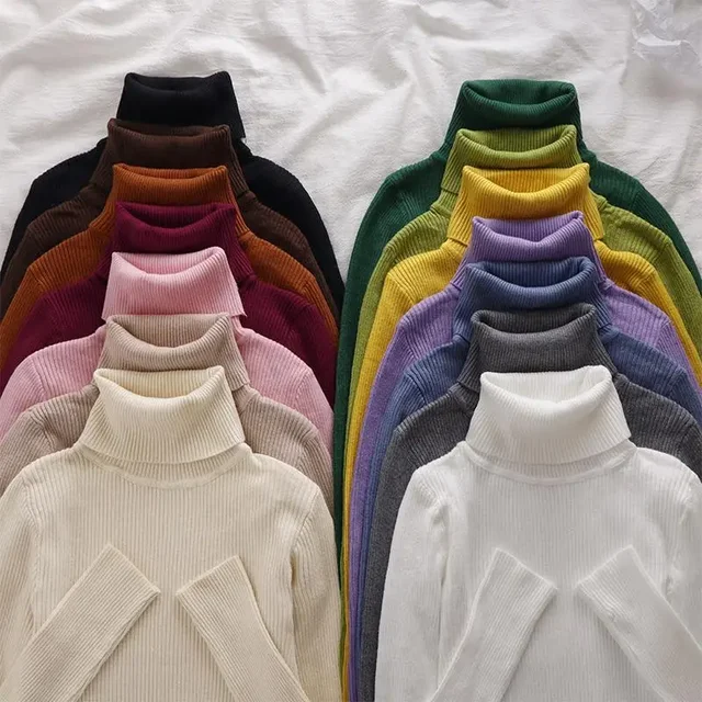 Korean High Collar Knitted Long Sleeve Base Shirt Pure Color Slimming Versatile Underwear Elegant Inner Long Top Women's Fashion 2