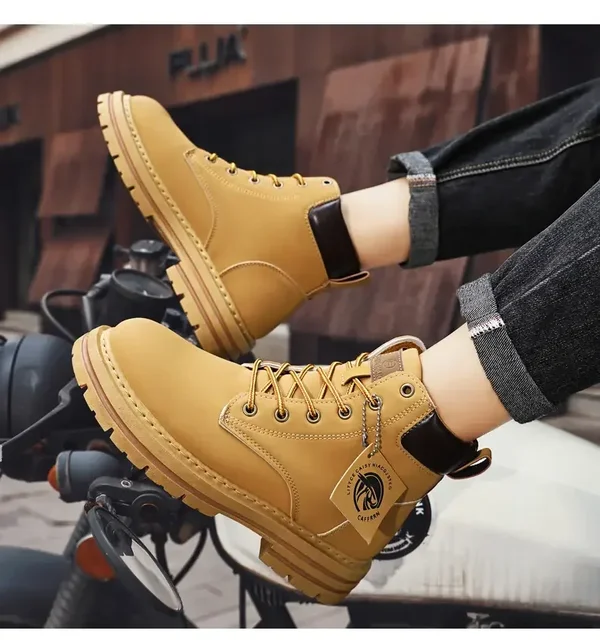 Men's Motorcycle Boots Winter Black High Top Leisure All