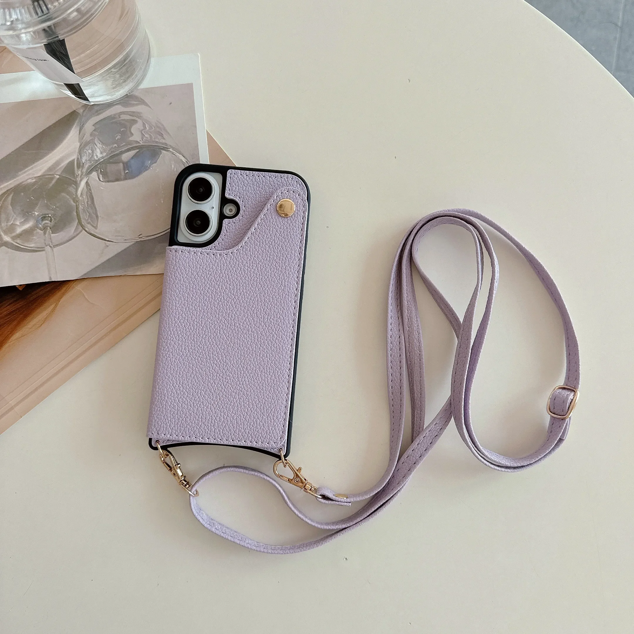 Stylish Mirror Crossbody Rope Phone Case with Card Holder and Leather Flip Cover