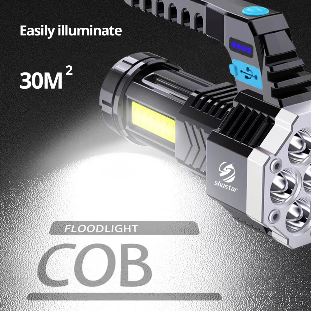 High Power Led Flashlights Cob Side Light Lightweight Outdoor Lighting ABS Material Torch 7LED Rechargeable Flashlight