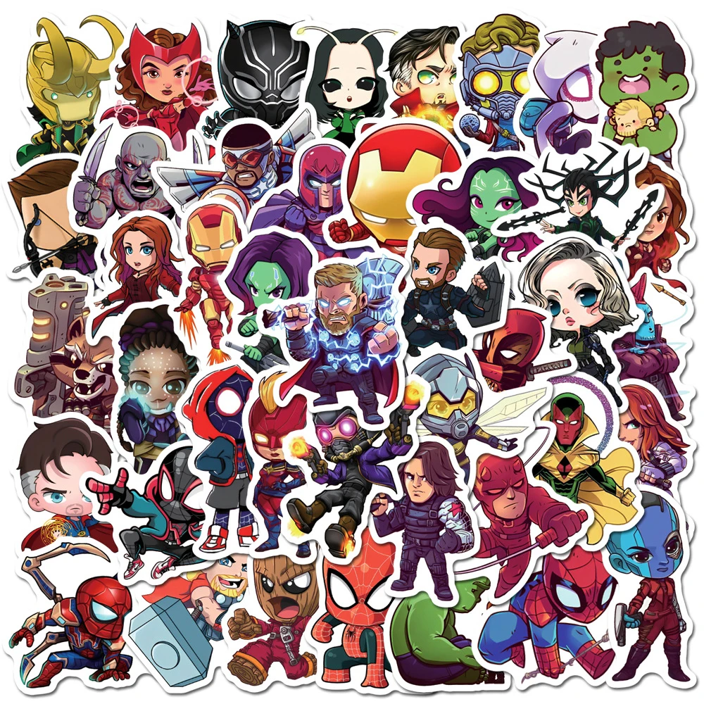 

10/30/50/100PCS Disney Movie The Avengers Cute Super Hero Cartoon Stickers Decals Graffiti Laptop Diary PVC Toy Sticker for Kid