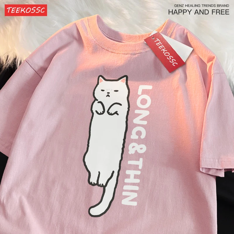 Slender Cat Stripe Summer Orange Cat Siamese Shoulder Drop Short