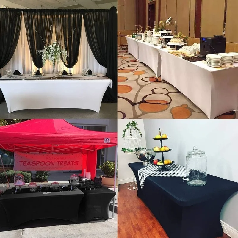 Cubierta de mesa elรกstica ajustada de licra, mantel de cรณctel Rectangular, de 6 pies mesa plegable, perfecto para Banquete de fiesta de boda