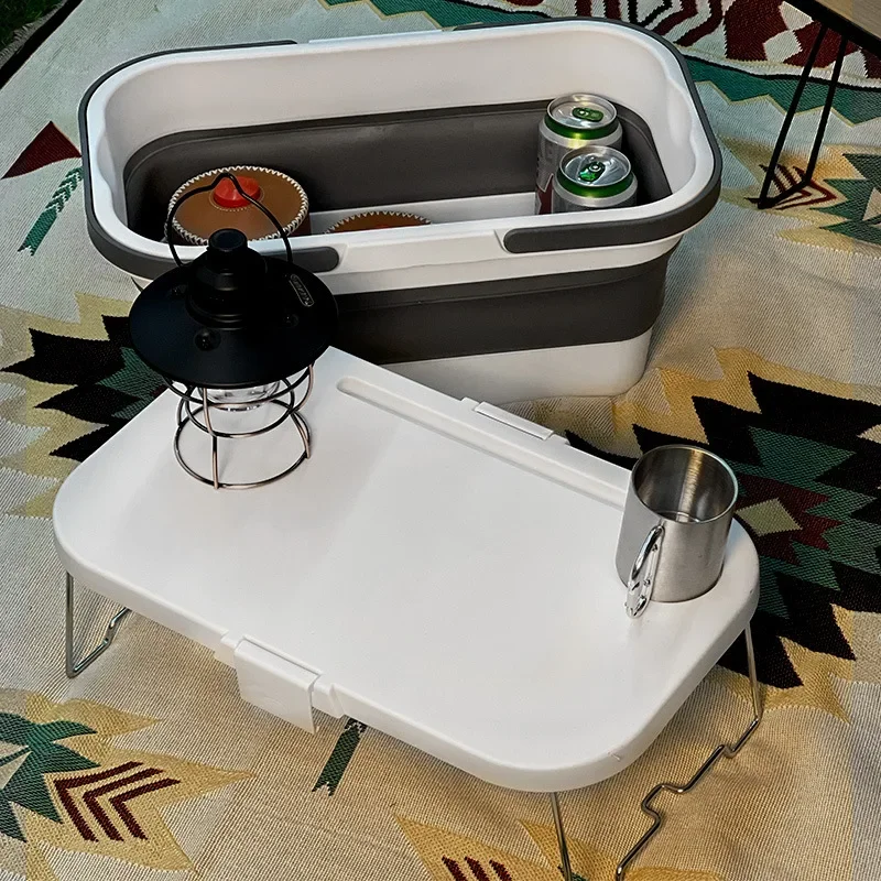 Portable Camping Picnic Bag Dual Purpose Kit with Lid Mini Table Folding Waterproof Basket Outdoor Lunch Thermal Storage Handbag