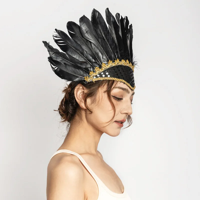 Colorful Feather Headdress Head-mounted Feather Colored Headwear Adjustable Chief Headdress Fancy Dress Party feather headdress