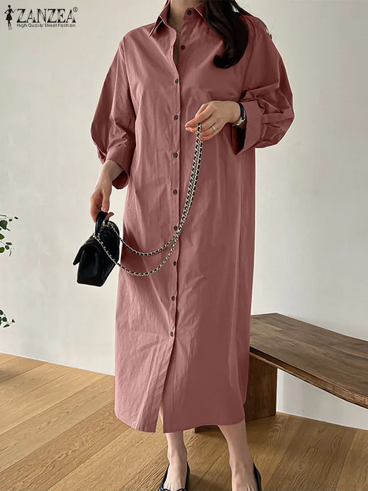 

ZANZEA Autumn Fashion Shirt Dress Women 3/4 Sleeve Office Sundress Lapel Neck Vestidos Eleagnt Buttons Midi Dresses Robe Femme