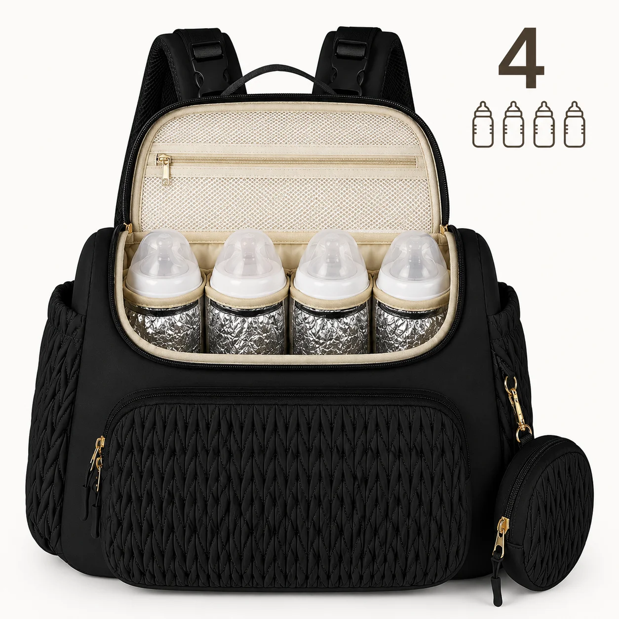 Zaino Fasciatoio per Passeggino con 4 Tasche Termiche per Biberon, Materassino Cambio e Ampia Borsa da Viaggio per Neonati, per Mamma e Papà - immagine 5