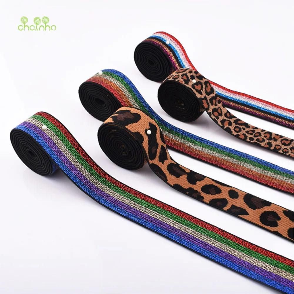 Chainho,Nylon Spandex Elastic Webbing Band,Leopard Print & Colored Stripes,Sewing Material,DIY Handmade Strap,Headband Accessory