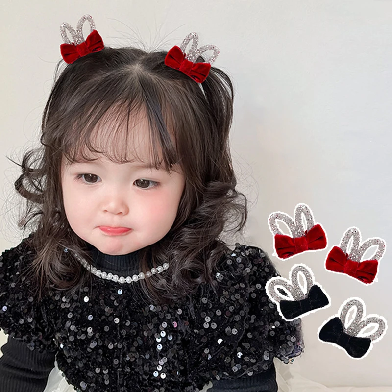 달콤한 리본 머리핀 한국 공주 소녀 헤어 클립 레드 벨벳 리본 머리 장식 오리혀 바레트 어린이 헤어 액세서리