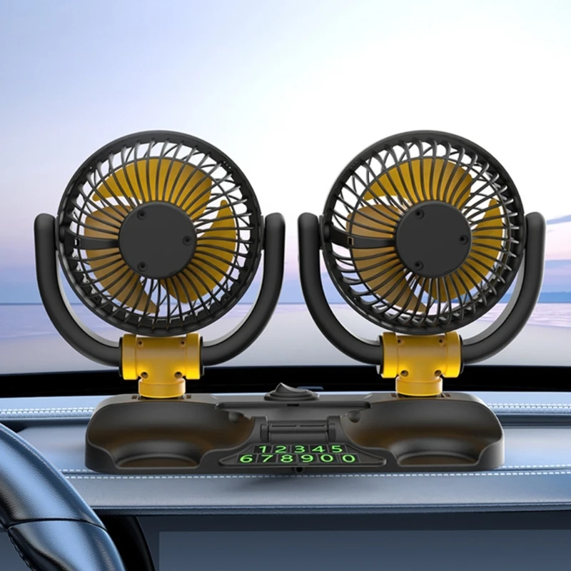 

Car Fan Double Head USB Fan for Car, 5V/12V/24V Vehicle Cooling Fan Brushed Motor 2 Speed, 360Rotation for Car Truck