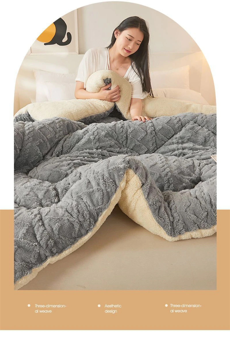 New Super Thick Winter Warm Blanket for Bed Artificial Lamb Cashmere Weighted Blankets Soft Comfortable Warmth Quilt Comforter