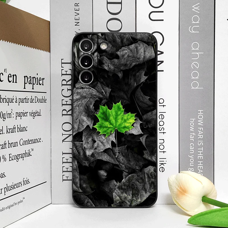 Sleek Black Maple Leaf Printed Phone Case - Soft Cover Design