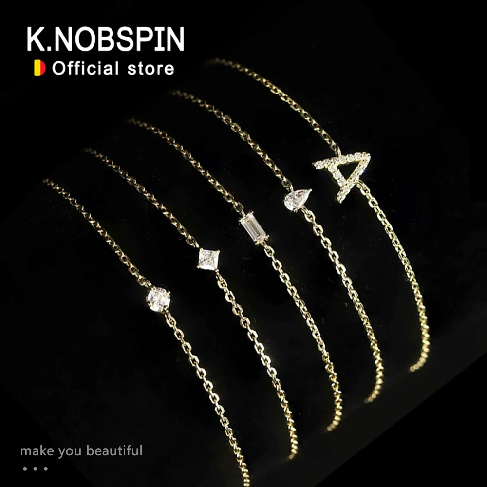 KNOBSPIN GRA 인증 D VVS1 모이사나이트 여성용 팔찌 14-20cm 데인티 매칭 s 도금 18k 팔찌