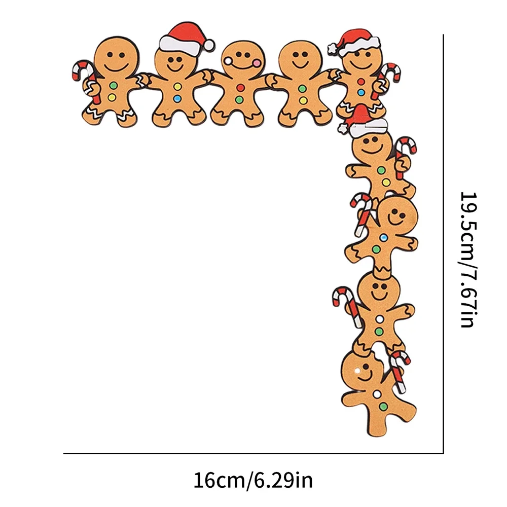 Wood Gingerbread Man Christmas Door Corner Decoration Wooden Frame with Santa Hats and Cane Christmas Party Decorations