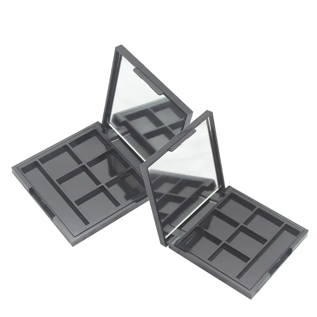 2x 6 Slots Eyeshadow Palette Portable Blush Powder Foundation Case W/ Mirror